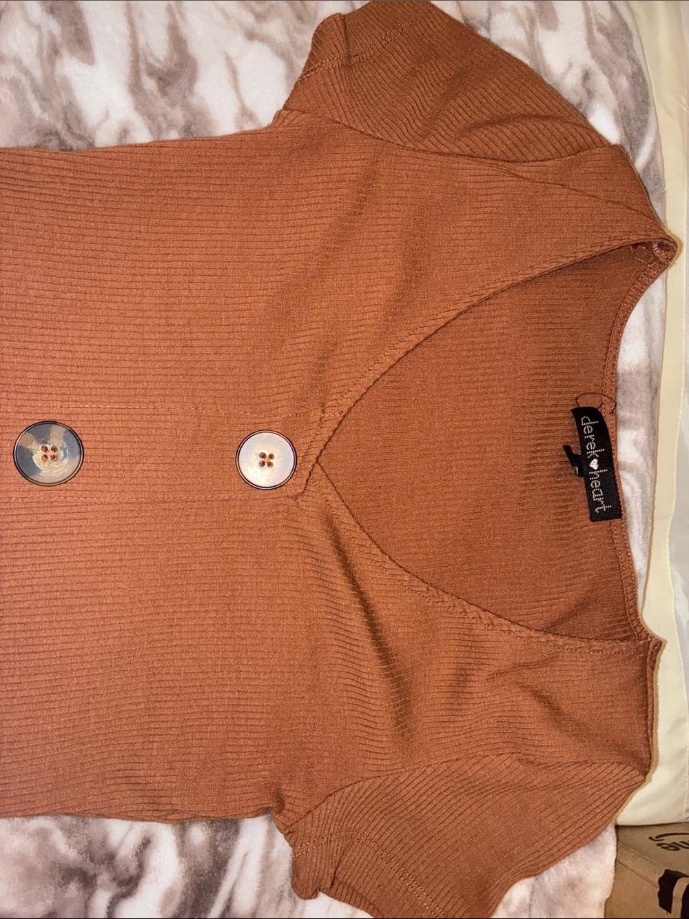 Rust Brown Ribbed Button-Front Mini Dress - Picture 3 of 5